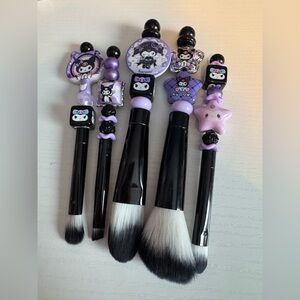 Cute Black and Purple Handmade Kuromi Makeup Brush Set